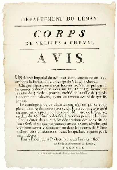 GENÈVE. 1806. DÉPARTEMENT DU LÉMAN – CORPS...