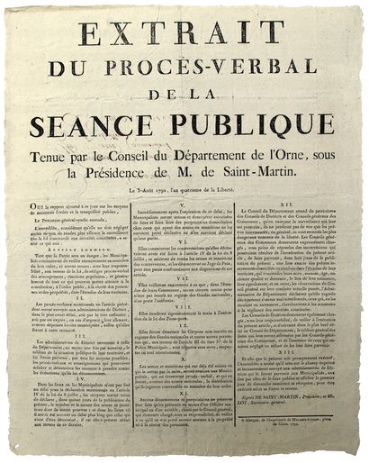 ORNE 1792. LA PATRIE EN DANGER. « Extrait...