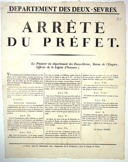 DEUX-SÈVRES. 1812 : Arrêté du Baron DUPIN...