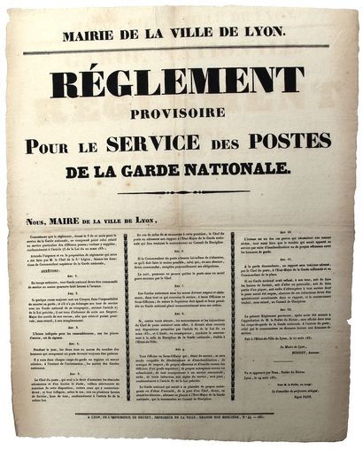 LYON (69) 29 août 1831. « Règlement provisoire...