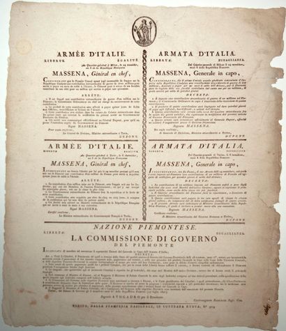 ARMÉE D’ITALIE. 1800. Maréchal MASSÉNA. Placard...