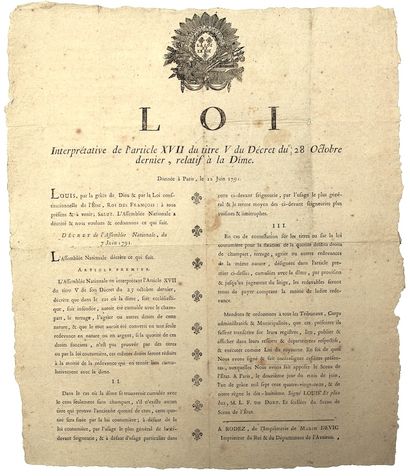 AVEYRON. 1791. (ABOLITION DE LA DÎME.) -...