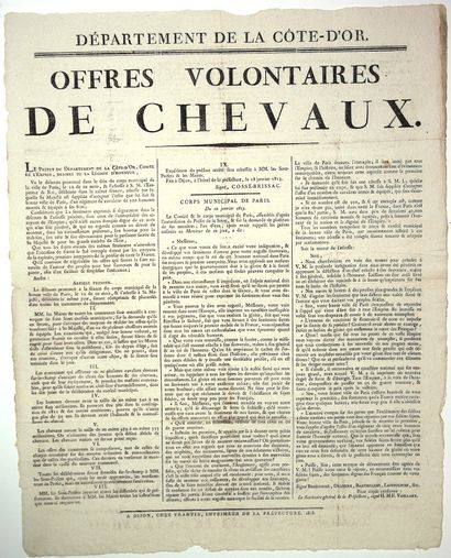 CÔTE D’OR. 1813. “OFFRES VOLONTAIRES DE CHEVAUX”...