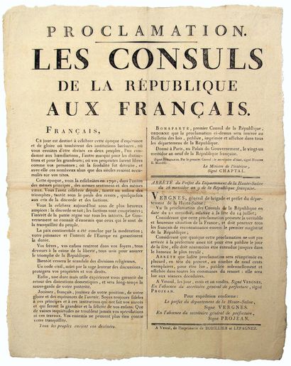 HAUTE-SAÔNE. 1801. PROCLAMATION DES CONSULS...