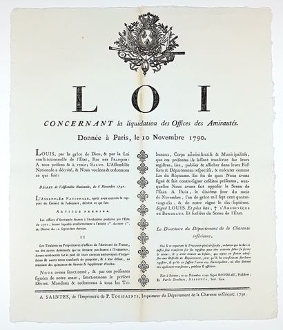 MARINE 1790. CHARENTE MARITIME. « LOI concernant...