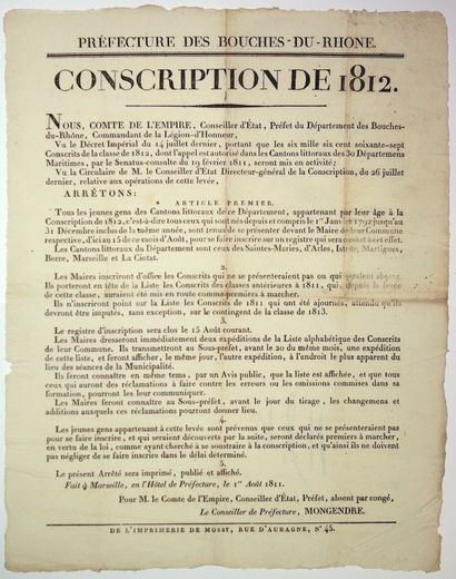 BOUCHE-DU-RHÔNE. 1811. CONSCRIPTION DE 1812....