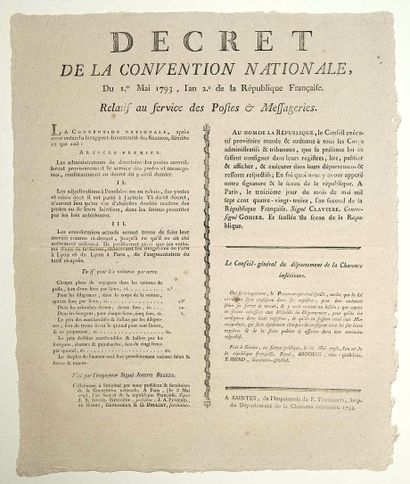 POSTES et MESSAGERIES. 1793. « Décret de...