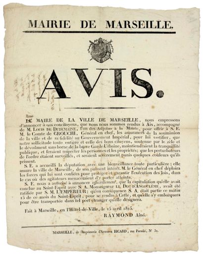 CENT-JOURS 1815. “MAIRIE DE MARSEILLE. (13)”....