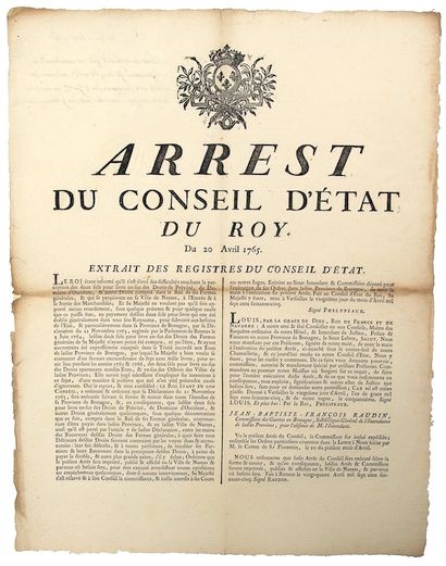 BRETAGNE. 1765. FERME GÉNÉRALE de NANTES....