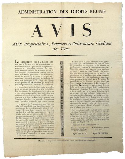BOUCHES-DU-RHÔNE. LES VINS. 1804. Avis du...