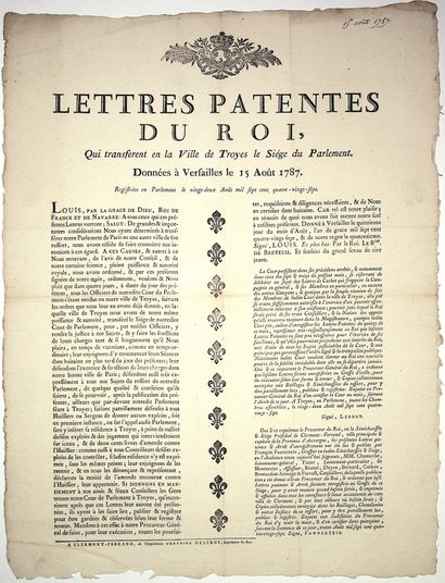 TROYES (Aube). 1787. « Lettres Patentes du...