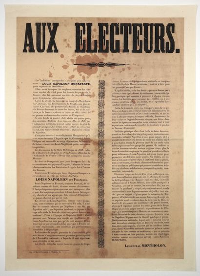 NAPOLÉON III. 1848. Adresse du Général MONTHOLON,...