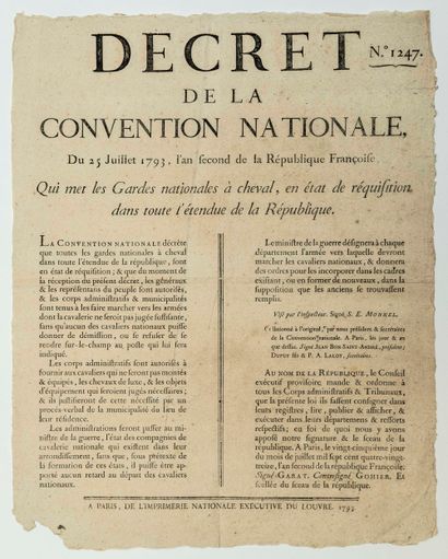 CAVALERIE. 1793. « Décret de la CONVENTION...