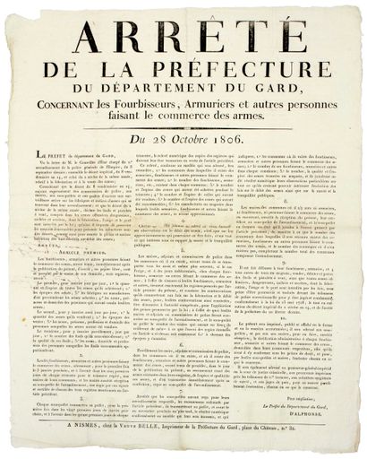 GARD. 1806. FOURBISSEURS, ARMURIERS. “Arrêté...