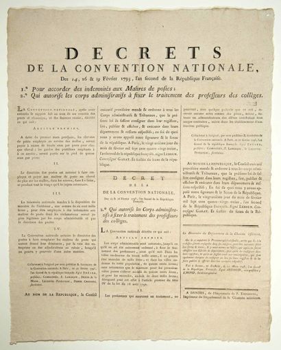 POSTE AUX CHEVAUX. 1793. Décrets de la Convention...