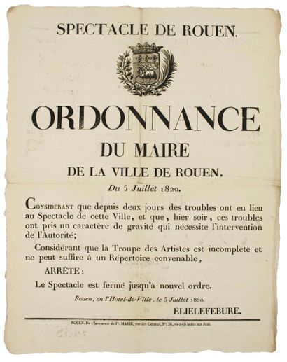 SEINE-MARITIME. 1820. « SPECTACLE DE ROUEN....