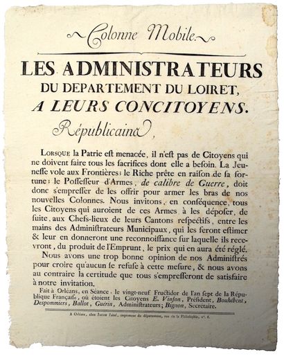 LOIRET. 1799. “COLONNE MOBILE”. Adresse “Les...