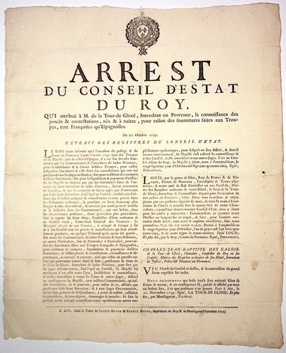 PROVENCE. 1745. « Arrest du Conseil d’Etat...