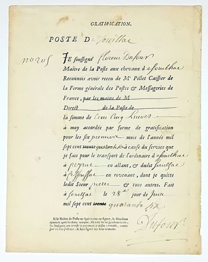 LOT. Poste de SOUILLAC. 28 Juin 1746. Feuille...