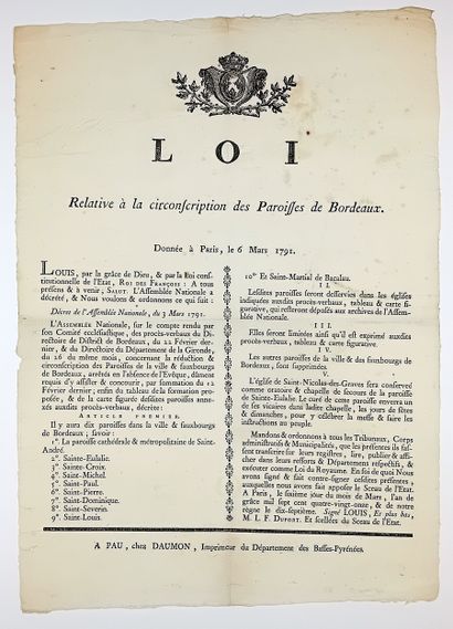 1791. GIRONDE. “LOI relative à la circonscription...