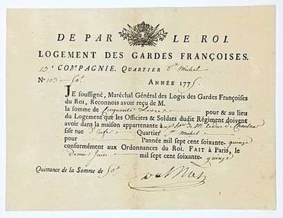 GARDES FRANÇAISES - “De par le Roi. Logement...