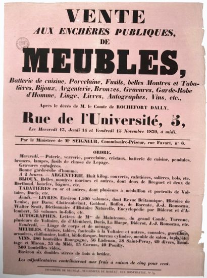 PARIS 1839. VENTE D’AUTOGRAPHES : « VENTE...