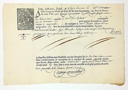 CHYPRE, LARNACA Décembre 1704. Connaissement...