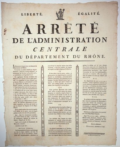 LYON. 1799. Arrêté du Département du RHÔNE,...
