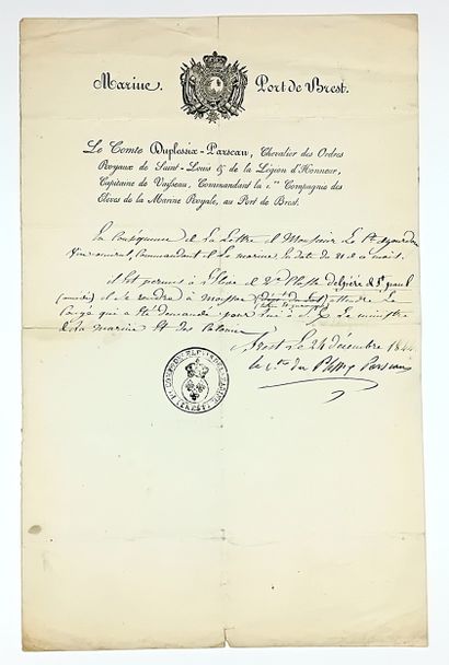 MARINE. FINISTÈRE. Lettre signée « Le Comte...