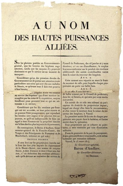 HAUTE SAÔNE. VESOUL 15 mars 1815. “Au Nom...