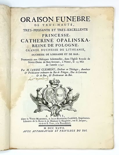 POLOGNE. LORRAINE. Oraison funèbre de la...