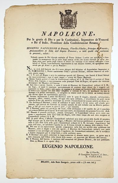 PRINCE EUGÈNE. THÉATRE ITALIEN. 1807 : Décret...