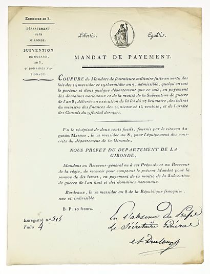ASSIGNATS - MANDATS TERRITORIAUX - GIRONDE...
