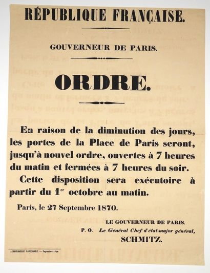 SIÉGE DE PARIS, 1870. PORTES DE PARIS - ORDRE...