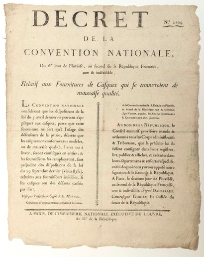 CASQUES. « Décret de la CONVENTION NATIONALE,...