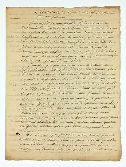 ARMÉE ALLIÉE 1815. WELLINGTON - Manuscrit...
