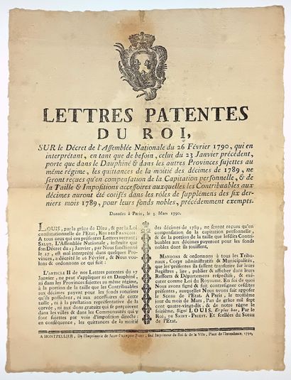 RÉVOLUTION. LES IMPÔTS de 1789. “Lettres...