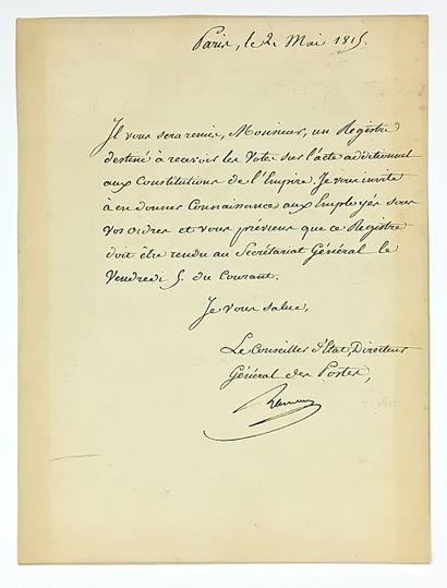 CENT-JOURS. POSTES. Comte de LAVALETTE (Antoine...