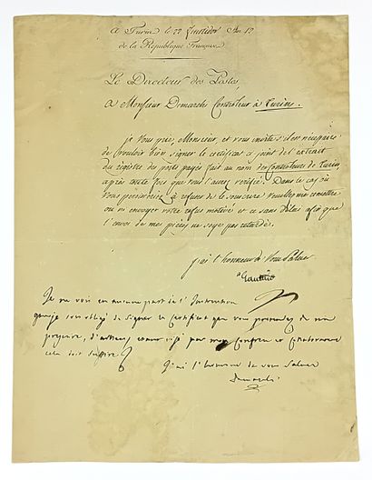 POSTE. ITALIE (Pays Conquis). Lettre signée...