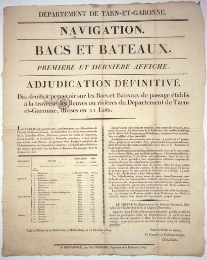 TARN-ET-GARONNE. 1819. NAVIGATION. BACS ET...