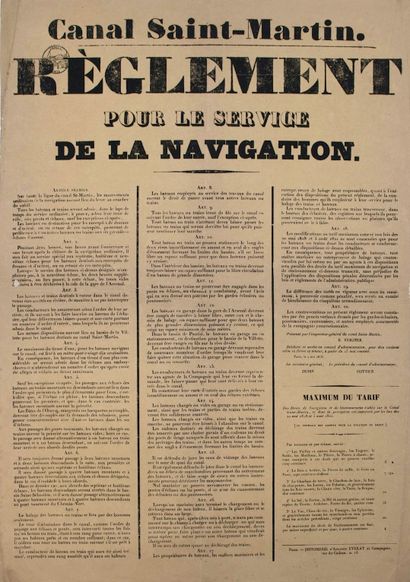 PARIS. 1836 « CANAL SAINT-MARTIN. RÈGLEMENT...