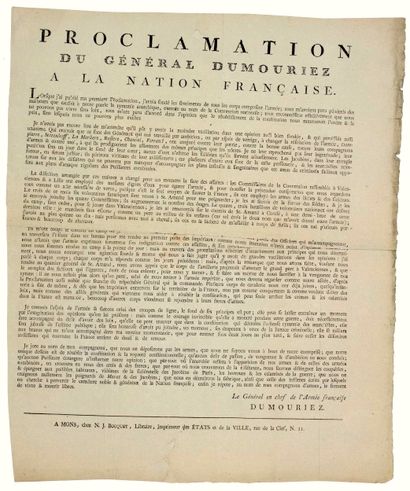 DUMOURIEZ. 1793 - “Proclamation du GÉNÉRAL...