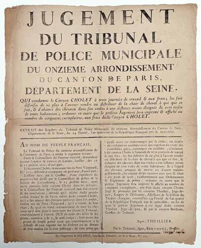 PARIS. VIANDE DE CHEVAL. « Jugement du Tribunal...