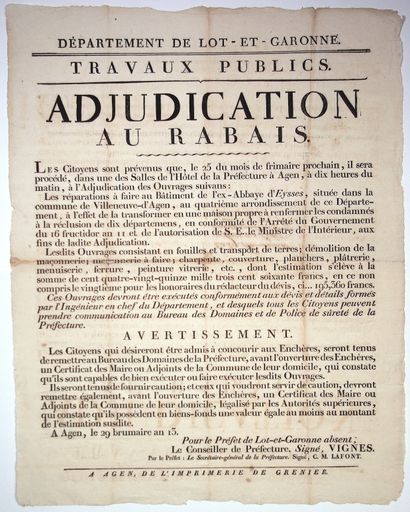LOT ET GARONNE. 1804. ABBAYE D’EYSSES. Adjudication...