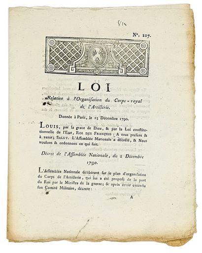 CORPS ROYAL DE L’ARTILLERIE - “Loi relative...