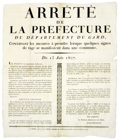 LA RAGE DANS LE GARD. 1807. “Arrêté de la...