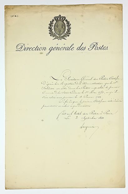 POSTES. PARIS. « Direction générale des Postes....