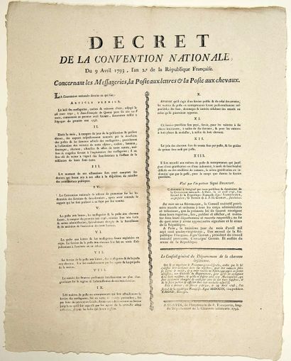 POSTES et MESSAGERIES. 1793. « Décret de...