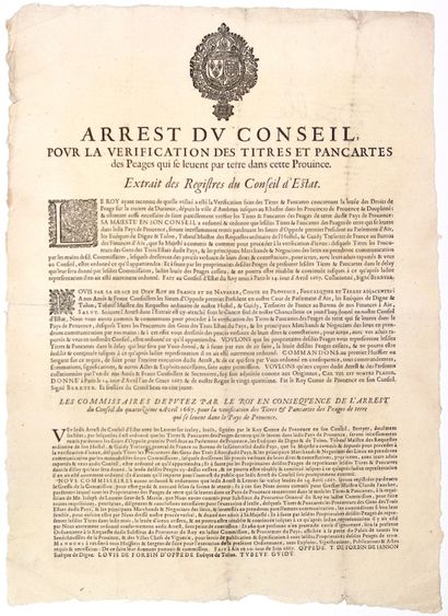PROVENCE. 1667. PÉAGES. DOUANE – Arrêt du...