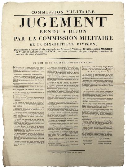 CÔTE D’OR. 1811. PRISONNIERS ANGLAIS : «...